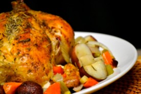 Roasted Chicken Over Root Vegetables